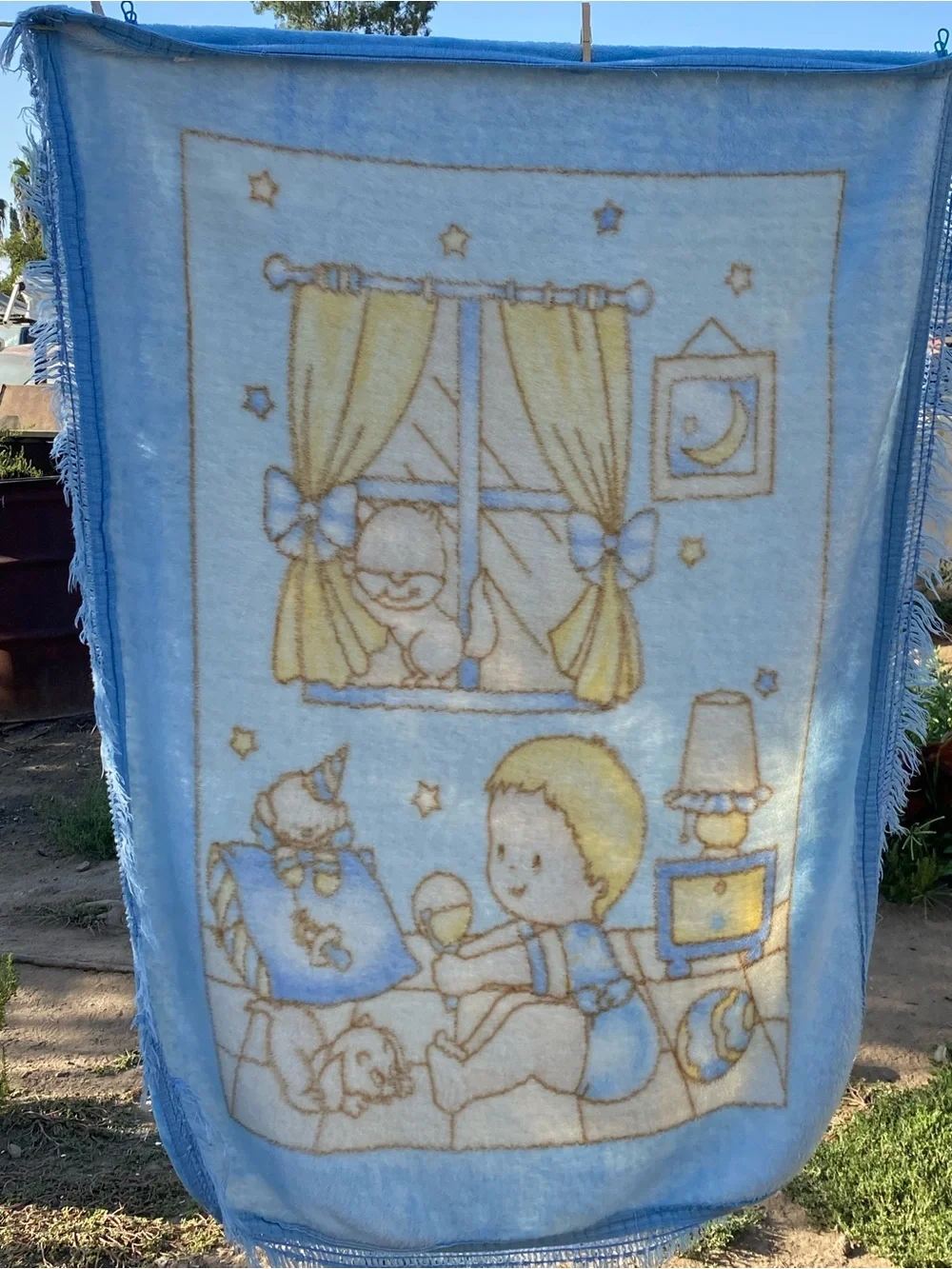 Vintage Baby Nursery Blue Cartoon Plush Throw Blanket -